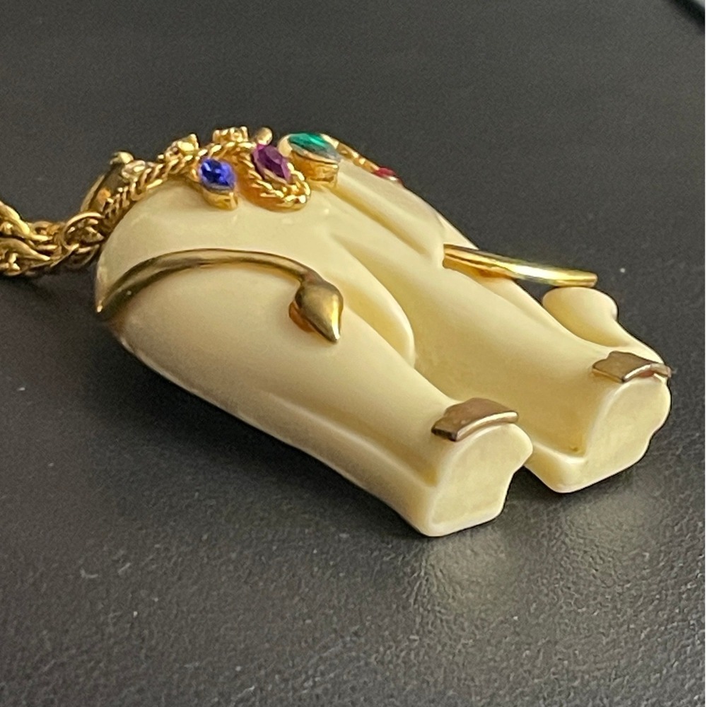 Vintage Elephant Pendant Necklace Rhinestone Gold Tone Chain 18" - Picture 10 of 14